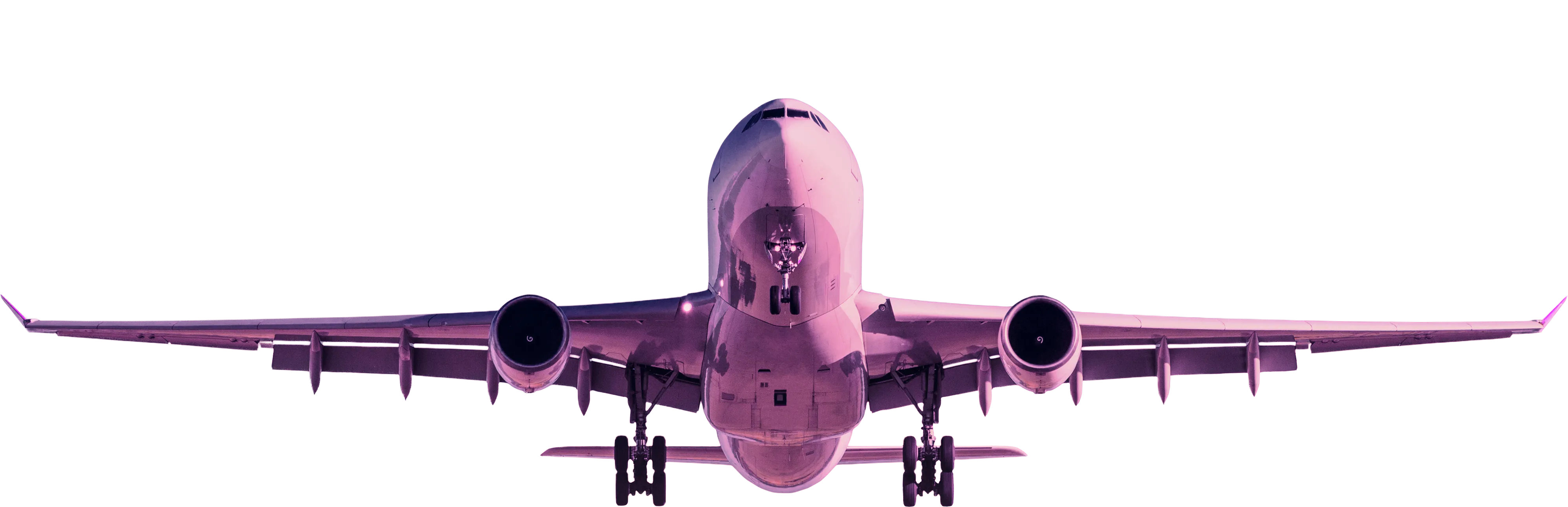 Verkehrsflugzeug frontal von unten während des Steigflugs